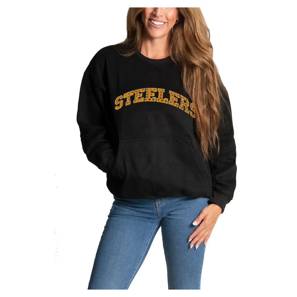 Pittsburgh Steelers Cuce Women's Chenille Jeweled Sweatshirt - Black Sweatshirts