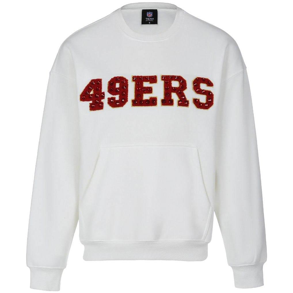 San Francisco 49ers Cuce Women's Chenille Jeweled Sweatshirt - White Sweatshirts