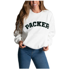 Green Bay Packers Cuce Women's Chenille Jeweled Sweatshirt - White Sweatshirts