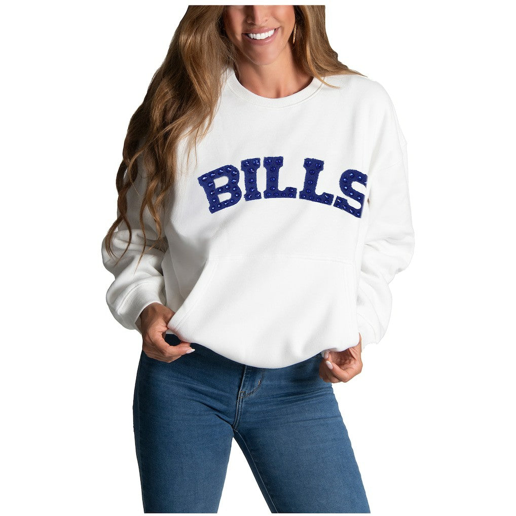 Buffalo Bills Cuce Women's Chenille Jeweled Sweatshirt - White Sweatshirts