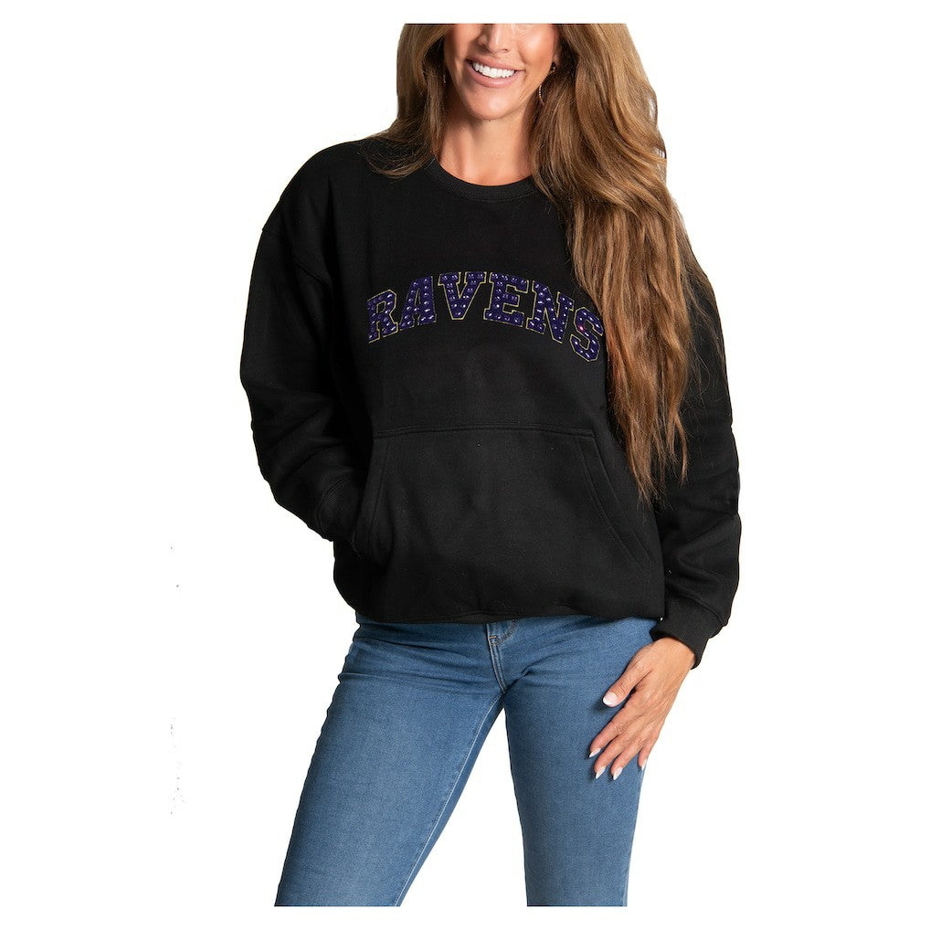 Baltimore Ravens Cuce Women's Chenille Jeweled Sweatshirt - Black Sweatshirts