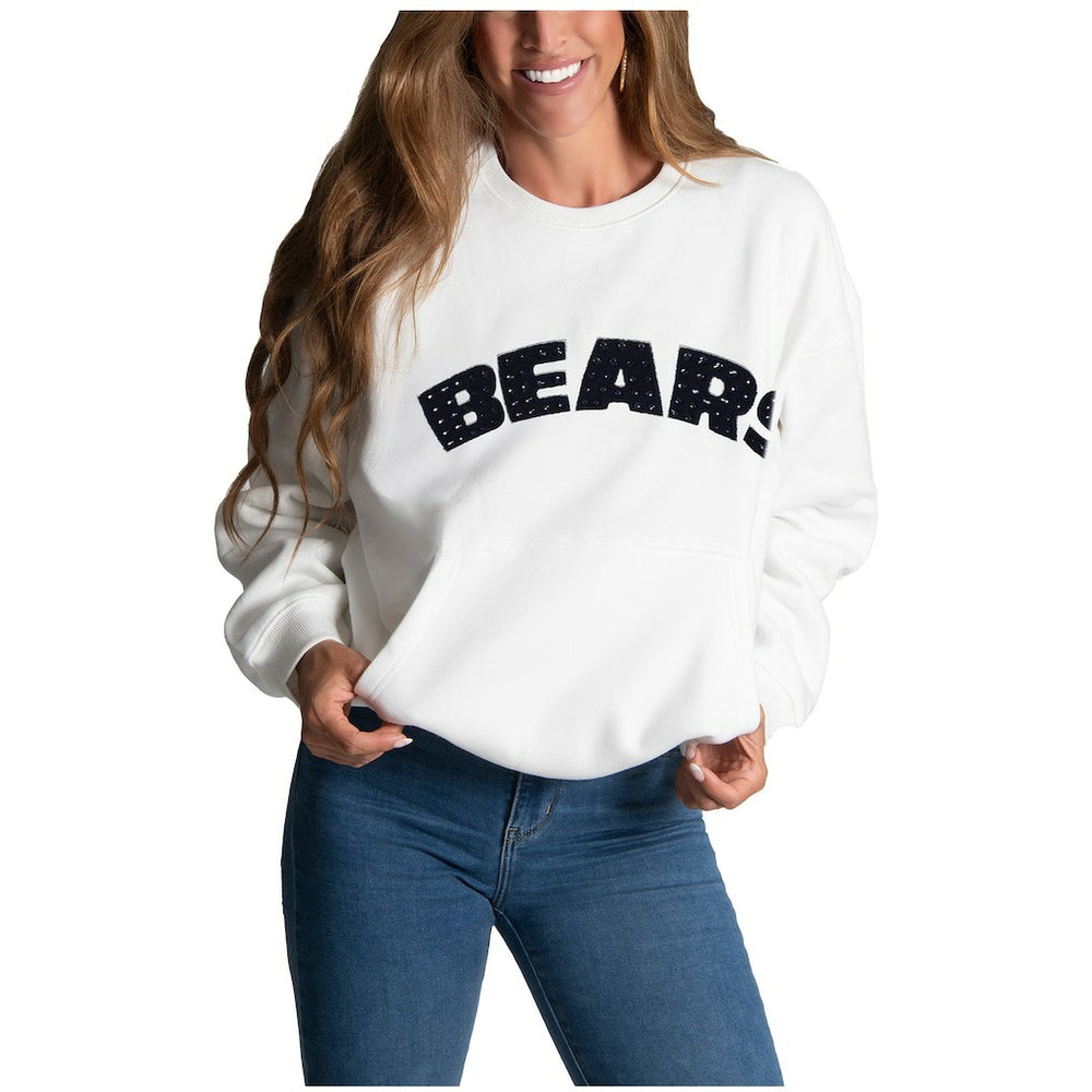 Chicago Bears Cuce Women's Chenille Jeweled Sweatshirt - White Sweatshirts