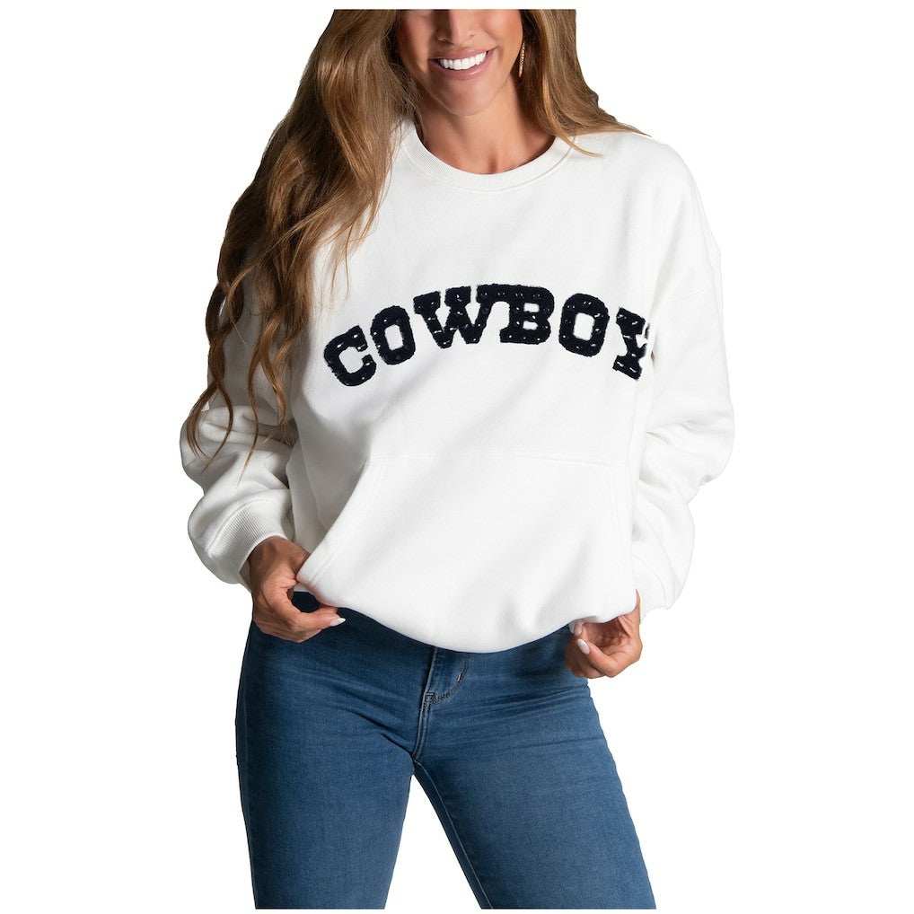 Dallas Cowboys Cuce Women's Chenille Jeweled Sweatshirt - White Sweatshirts