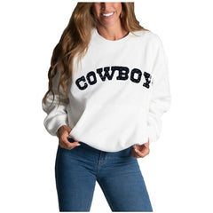 Dallas Cowboys Cuce Women's Chenille Jeweled Sweatshirt - White Sweatshirts