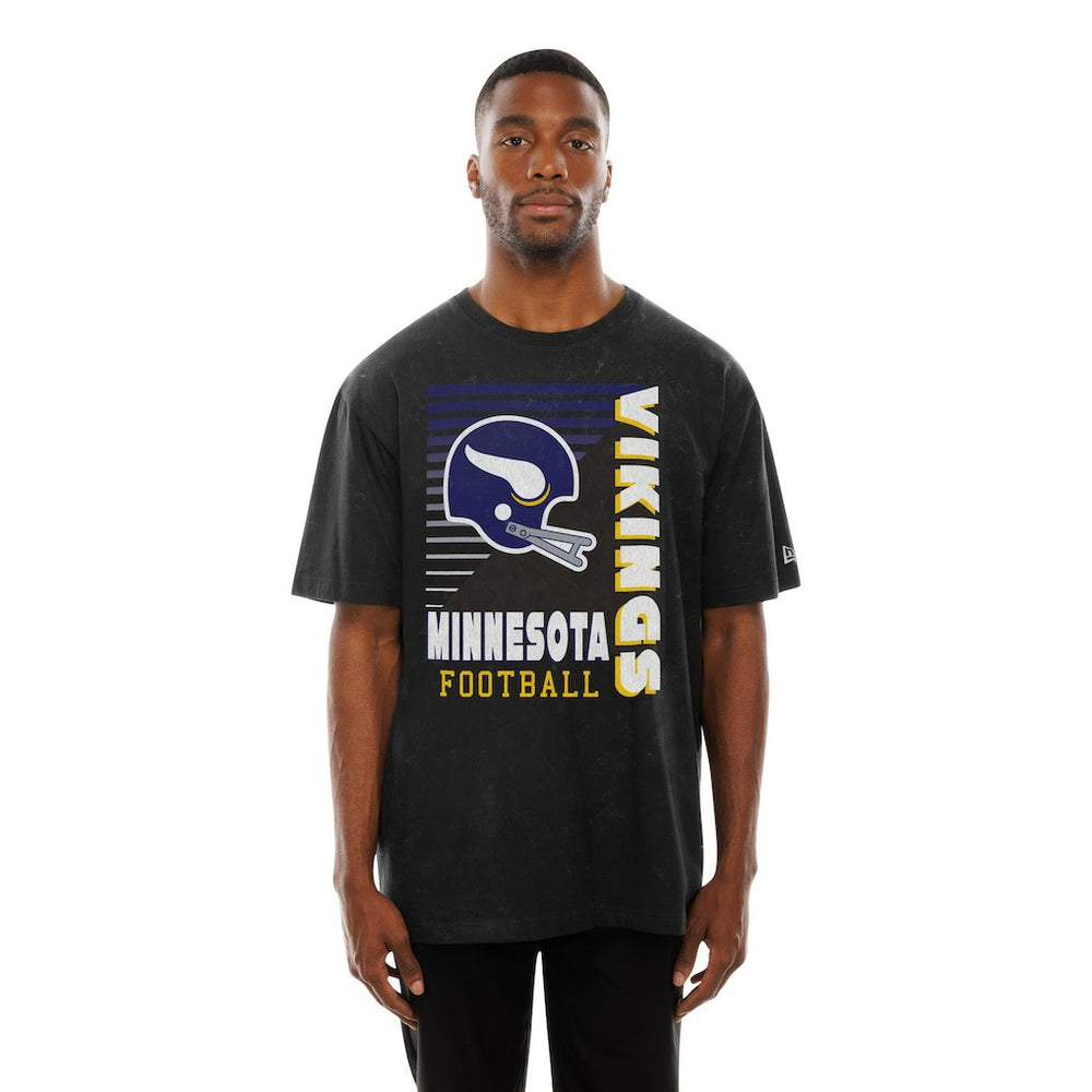 Minnesota Vikings New Era Retro Logo Enzyme Washed Oversized T-Shirt - Black T-shirts