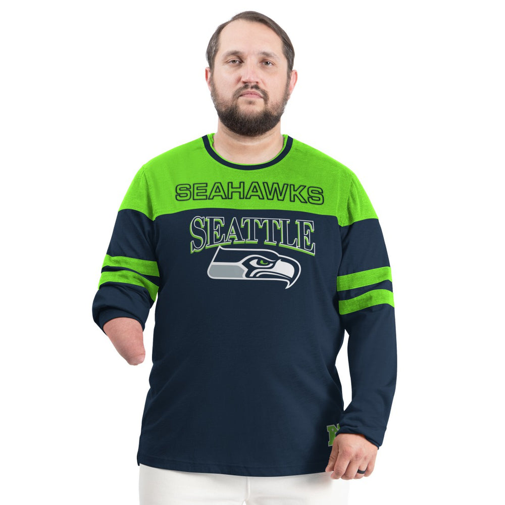 Seattle Seahawks G-III Sports by Carl Banks Adaptive Outlast Long Sleeve T-Shirt - College Navy/Neon Green T-shirts