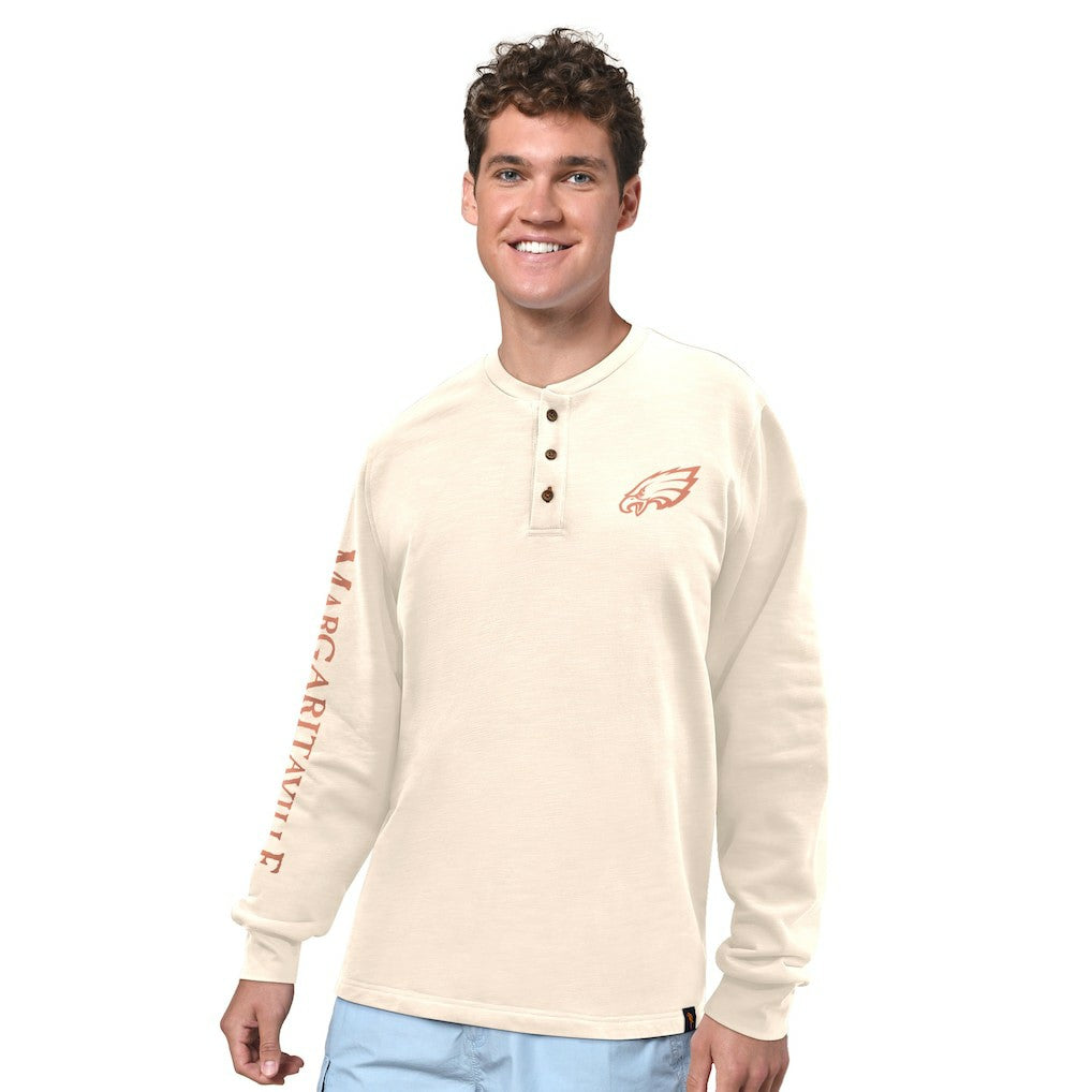 Philadelphia Eagles Margaritaville Five O'Clock Henley Long Sleeve T-Shirt - Cream T-shirts