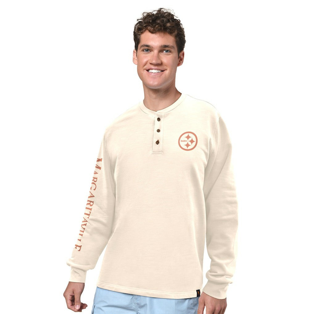 Pittsburgh Steelers Margaritaville Five O'Clock Henley Long Sleeve T-Shirt - Cream T-shirts