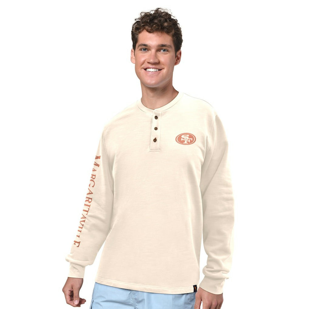 San Francisco 49ers Margaritaville Five O'Clock Henley Long Sleeve T-Shirt - Cream T-shirts