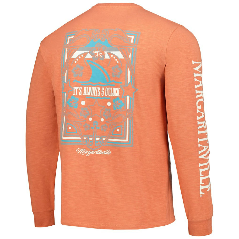 Cleveland Browns Margaritaville Five O'Clock Henley Long Sleeve T-Shirt - Coral T-shirts