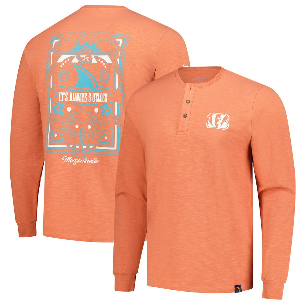 Cincinnati Bengals Margaritaville Five O'Clock Henley Long Sleeve T-Shirt - Coral T-shirts