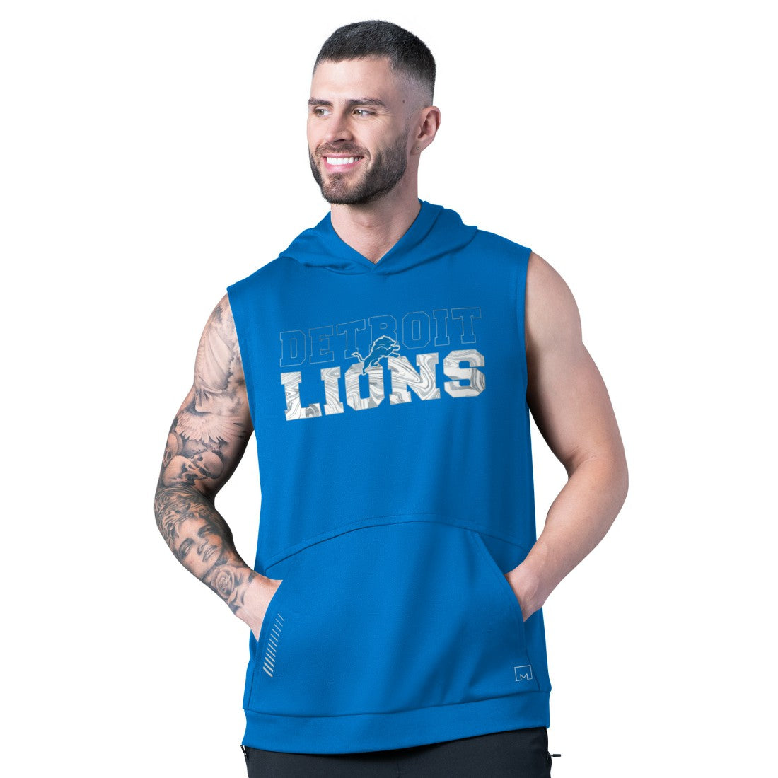 Detroit Lions MSX by Michael Strahan Tri-Blend Rebound Sleeveless Hoodie - Blue Hoodies