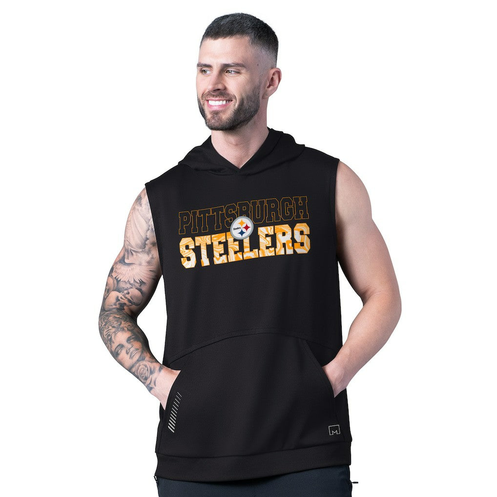 Pittsburgh Steelers MSX by Michael Strahan Tri-Blend Rebound Sleeveless Hoodie - Black Hoodies