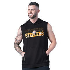 Pittsburgh Steelers MSX by Michael Strahan Tri-Blend Rebound Sleeveless Hoodie - Black Hoodies