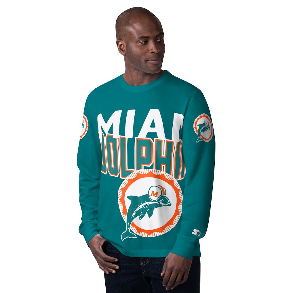 Miami Dolphins Starter Extreme Clutch Hit Vintage Logo Long Sleeve T-Shirt - Aqua T-shirts