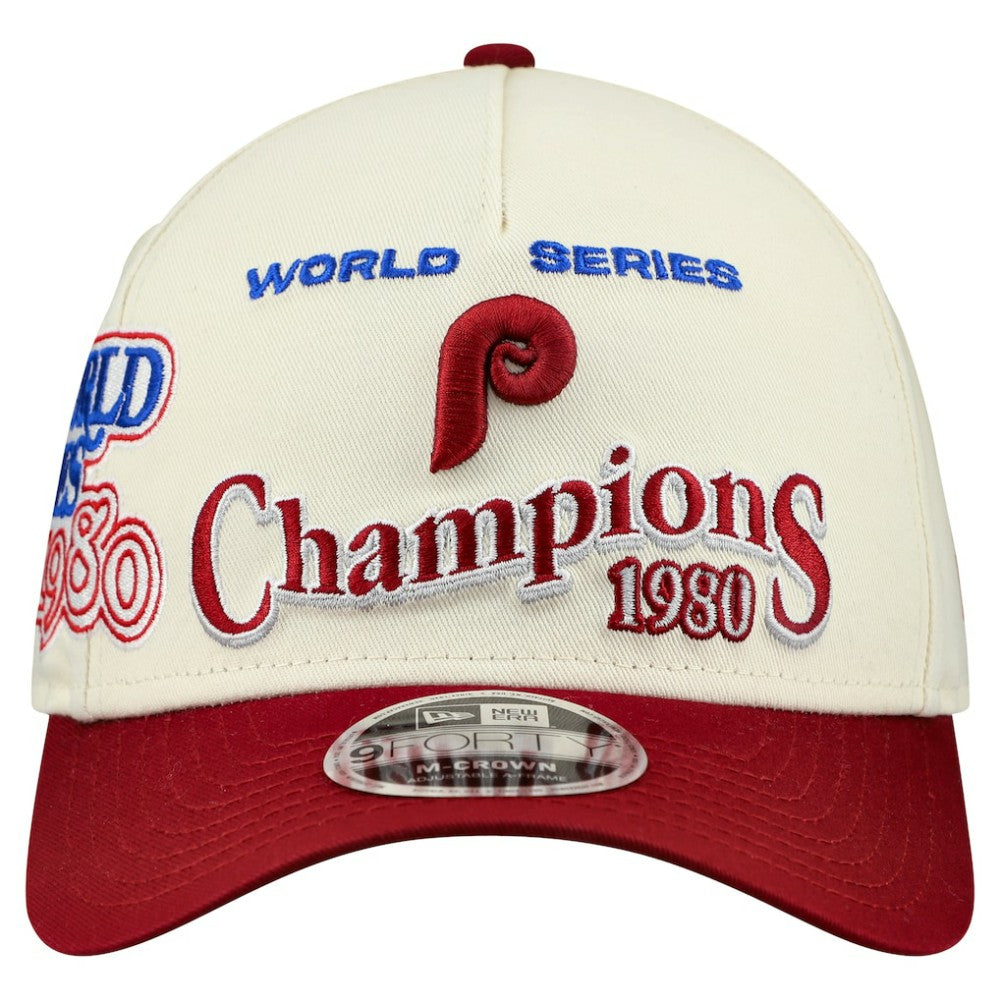 Philadelphia Phillies New Era World Series 9FORTY M-Crown A-Frame Adjustable Hat - Cream/Red Hats