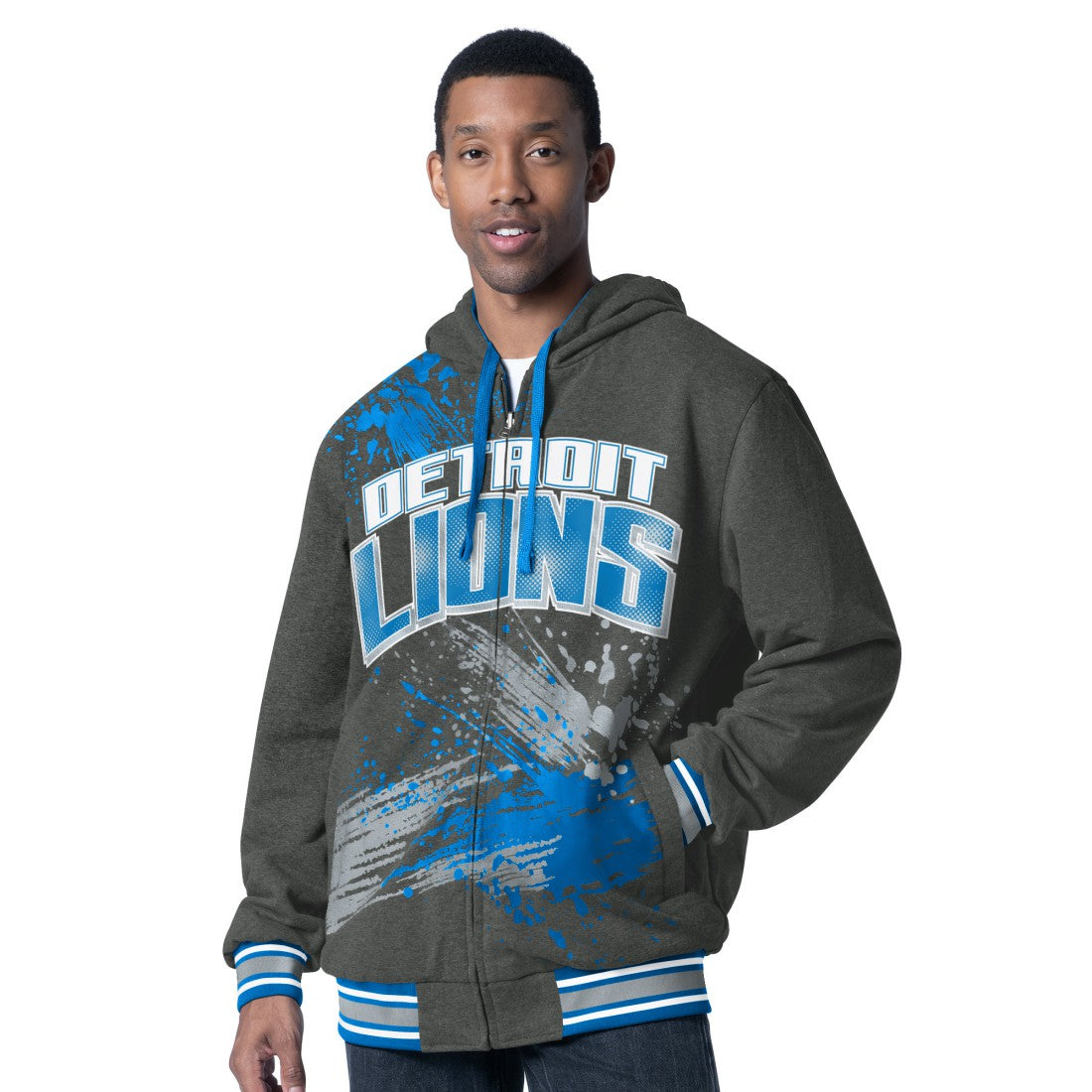 Detroit Lions G-III Sports by Carl Banks Dual Threat Reversable Full-Zip Hooded Jacket - Blue/Charcoal Jackets