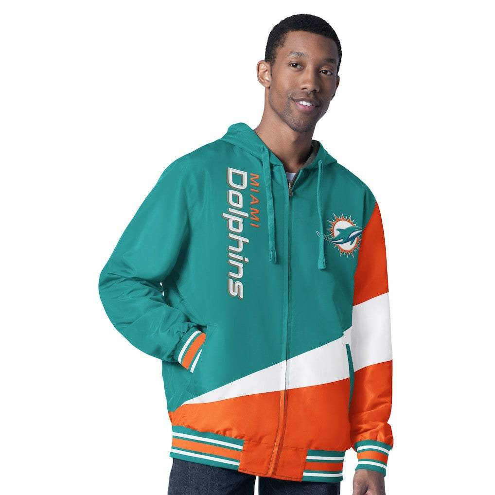 Miami Dolphins G-III Sports by Carl Banks Dual Threat Reversable Full-Zip Hooded Jacket - Aqua/Charcoal Jackets