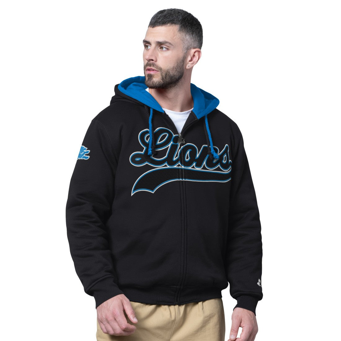 Detroit Lions Starter Big Shot Full-Zip Double Hoodie - Black Hoodies
