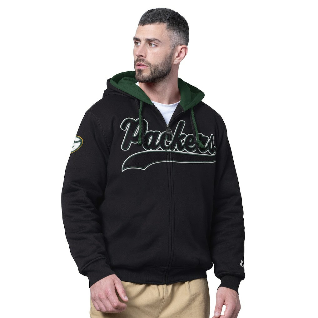 Green Bay Packers Starter Big Shot Full-Zip Double Hoodie - Black Hoodies