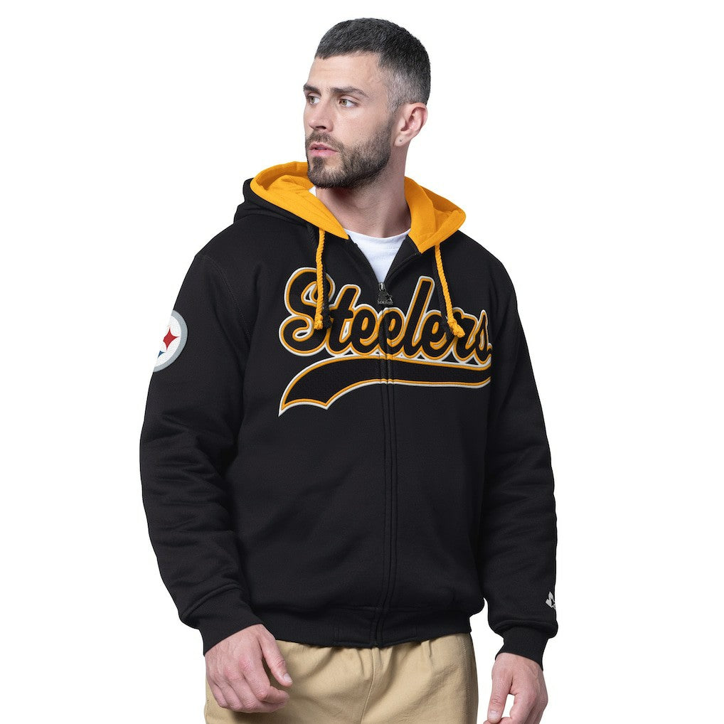Pittsburgh Steelers Starter Big Shot Full-Zip Double Hoodie - Black Hoodies