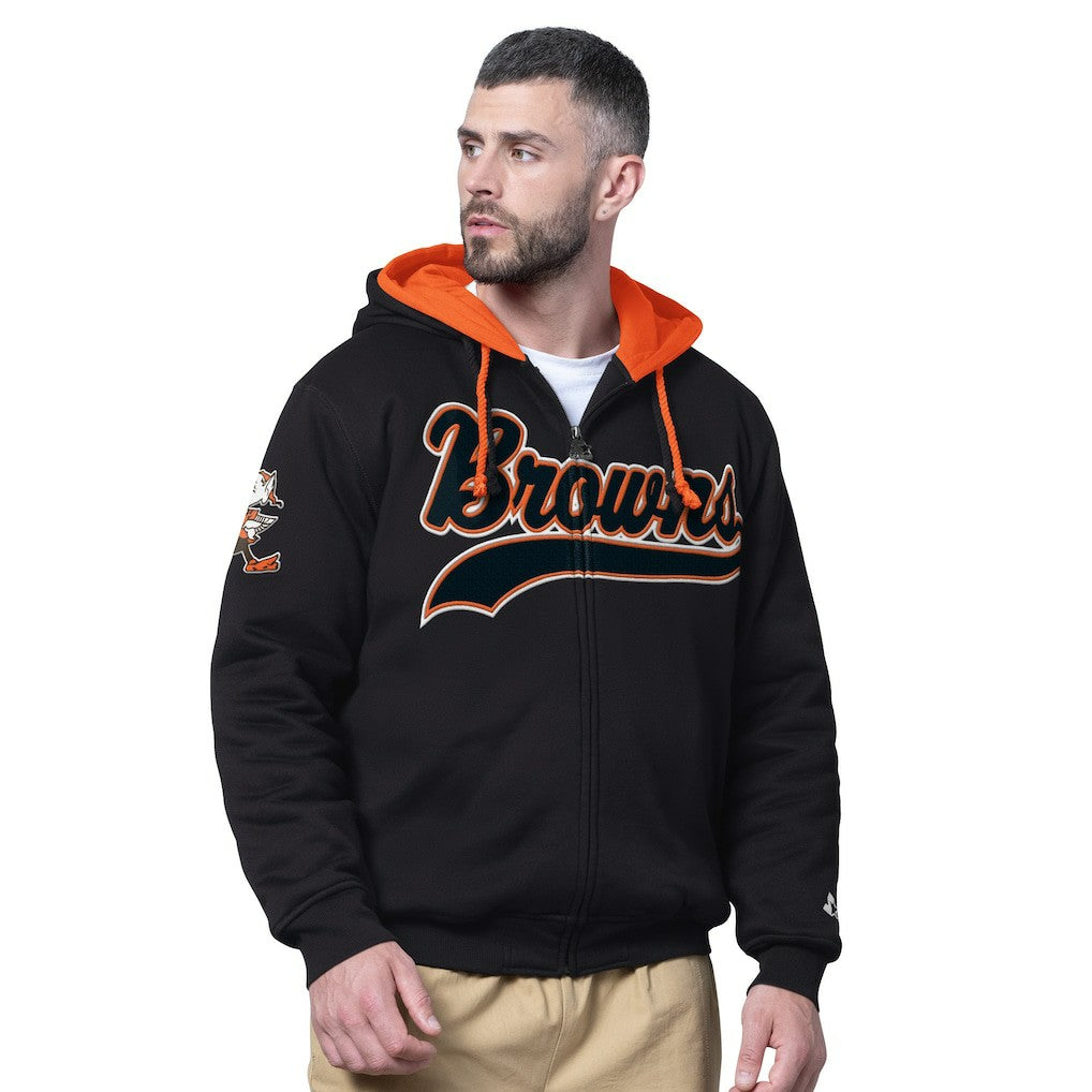 Cleveland Browns Starter Big Shot Throwback Full-Zip Double Hooded Jacket - Black Jackets