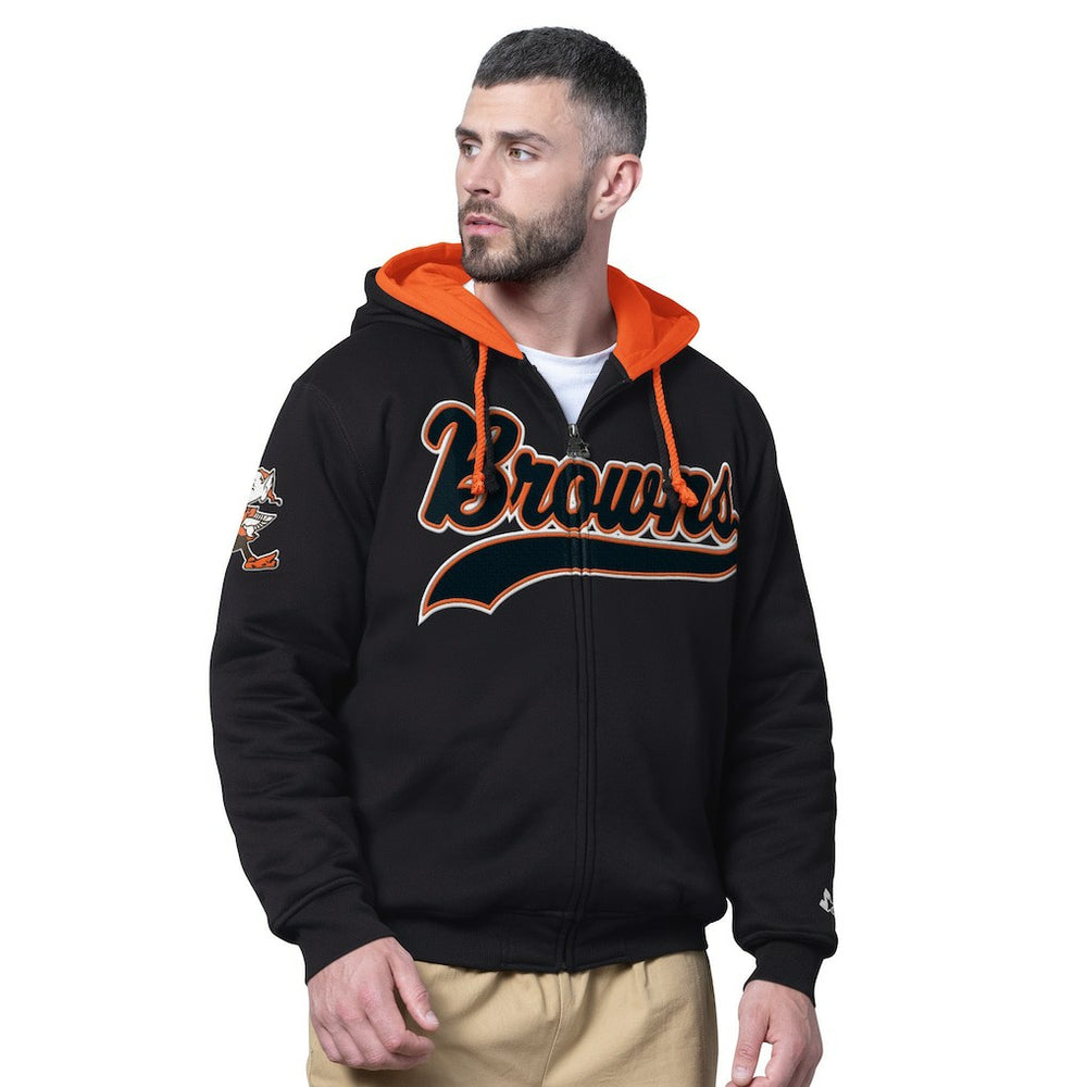 Cleveland Browns Starter Big Shot Throwback Full-Zip Double Hooded Jacket - Black Jackets