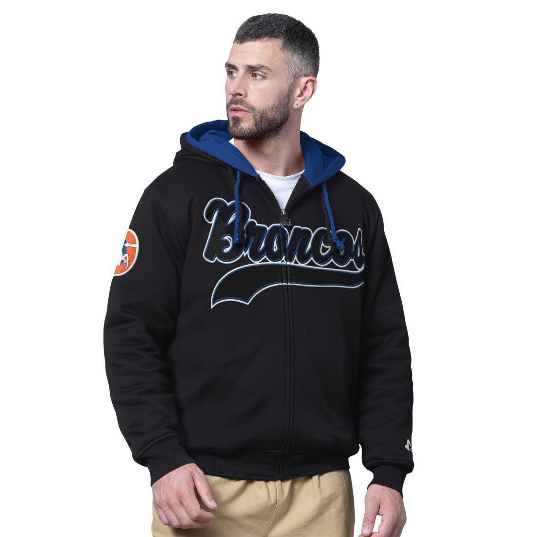 Denver Broncos Starter Big Shot Throwback Full-Zip Double Hoodie - Black Hoodies