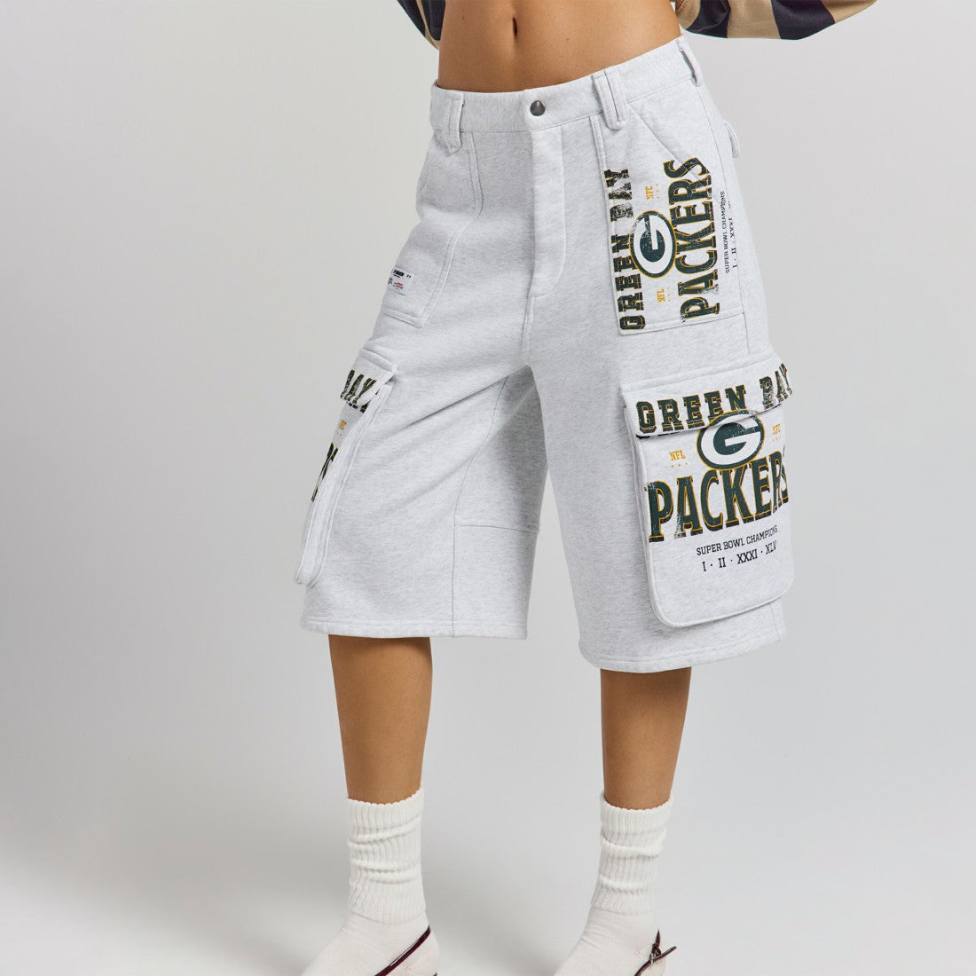 Green Bay Packers Off Season x NFL Women's Fleece Cargo Shorts - Heather Gray Shorts