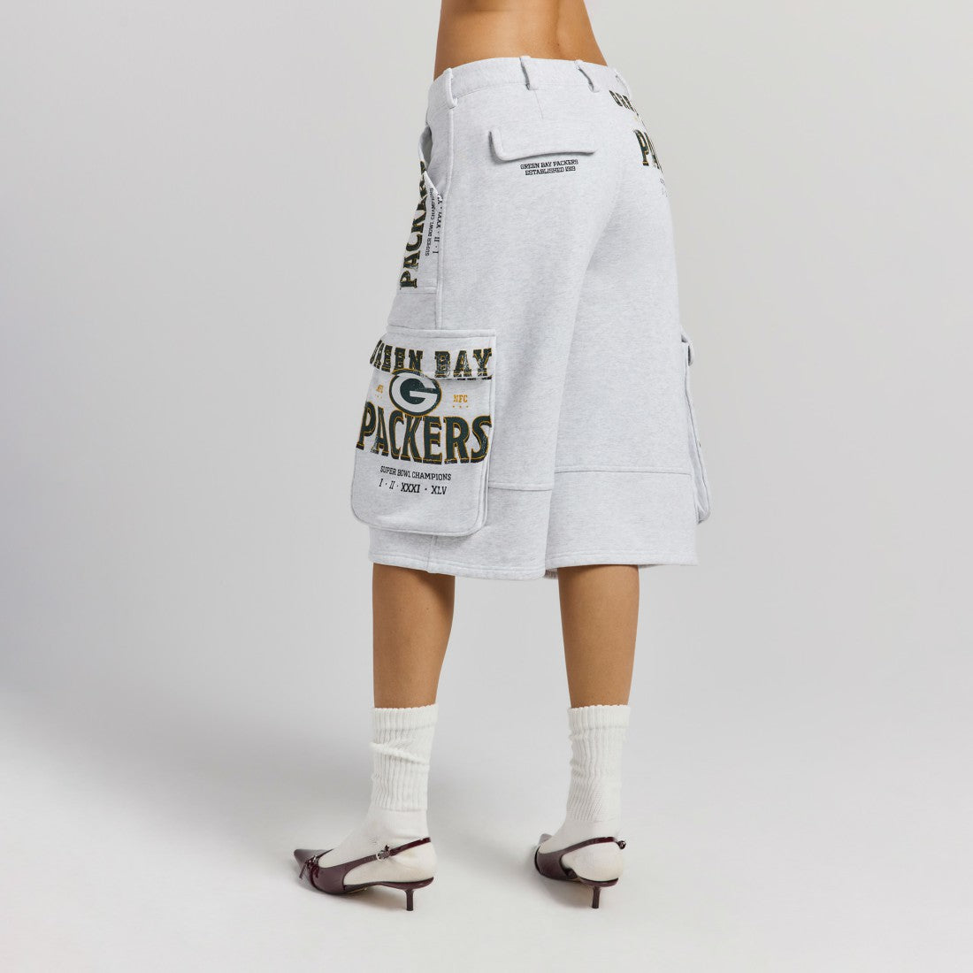Green Bay Packers Off Season x NFL Women's Fleece Cargo Shorts - Heather Gray Shorts