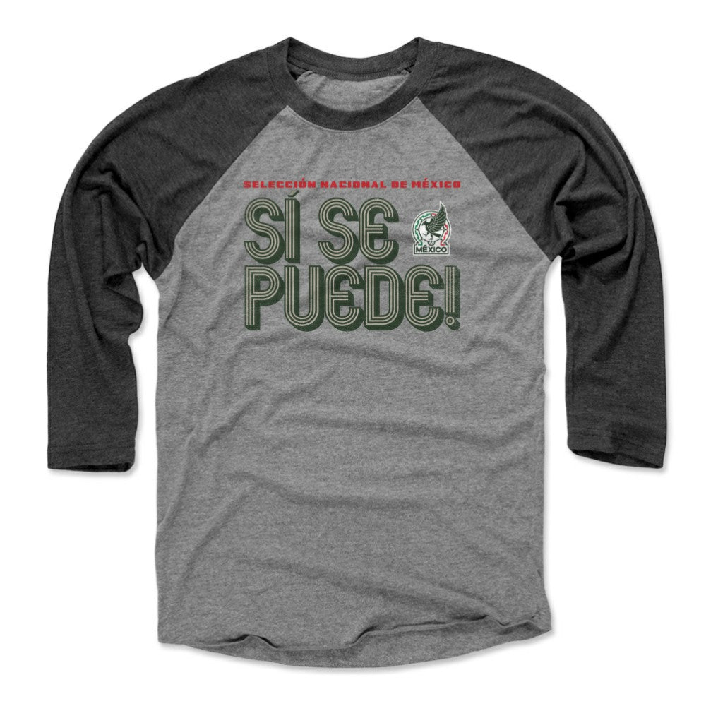 Mexico National Team 500 Level Unisex Si Se Puede Inline Bold Raglan 3/4-Sleeve Baseball T-Shirt Black/Heather Gray