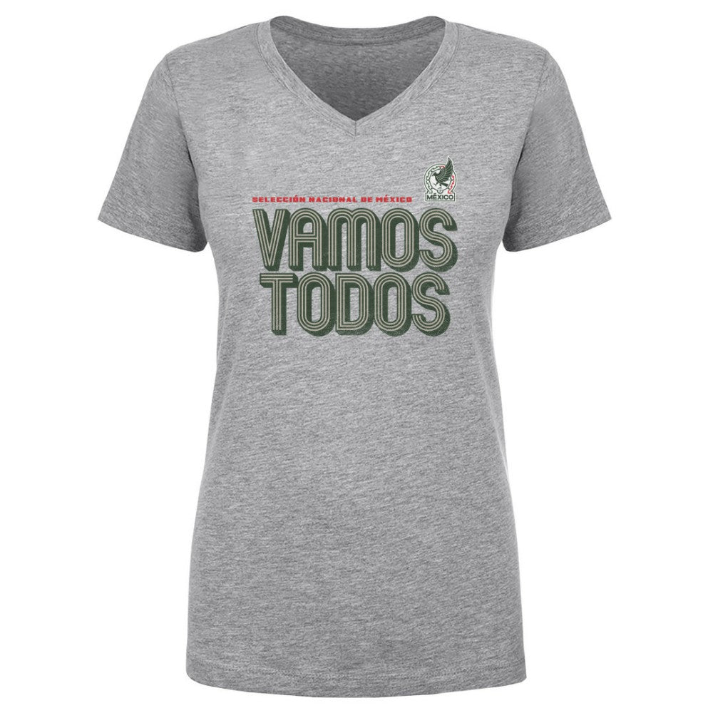 Mexico National Team 500 Level Women's Vamos Todos Inline Bold V-Neck T-Shirt Heather Gray