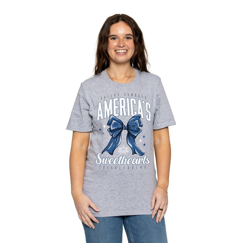 Dallas Cowboys Cheerleaders Women's Sweetheart Bow T-Shirt - Gray T-shirts