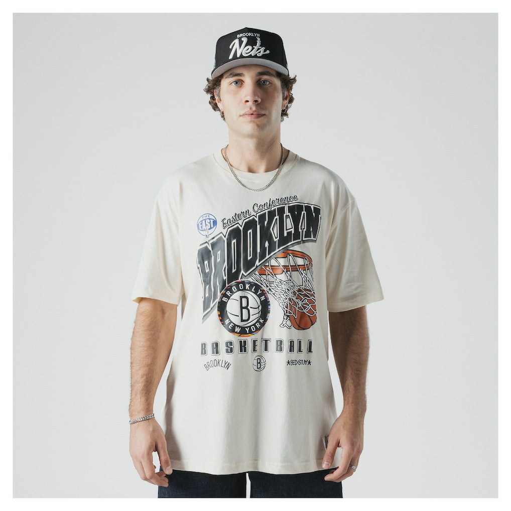 Brooklyn Nets Oversized City Edition Remix Vintage T-Shirt Cream - New Era