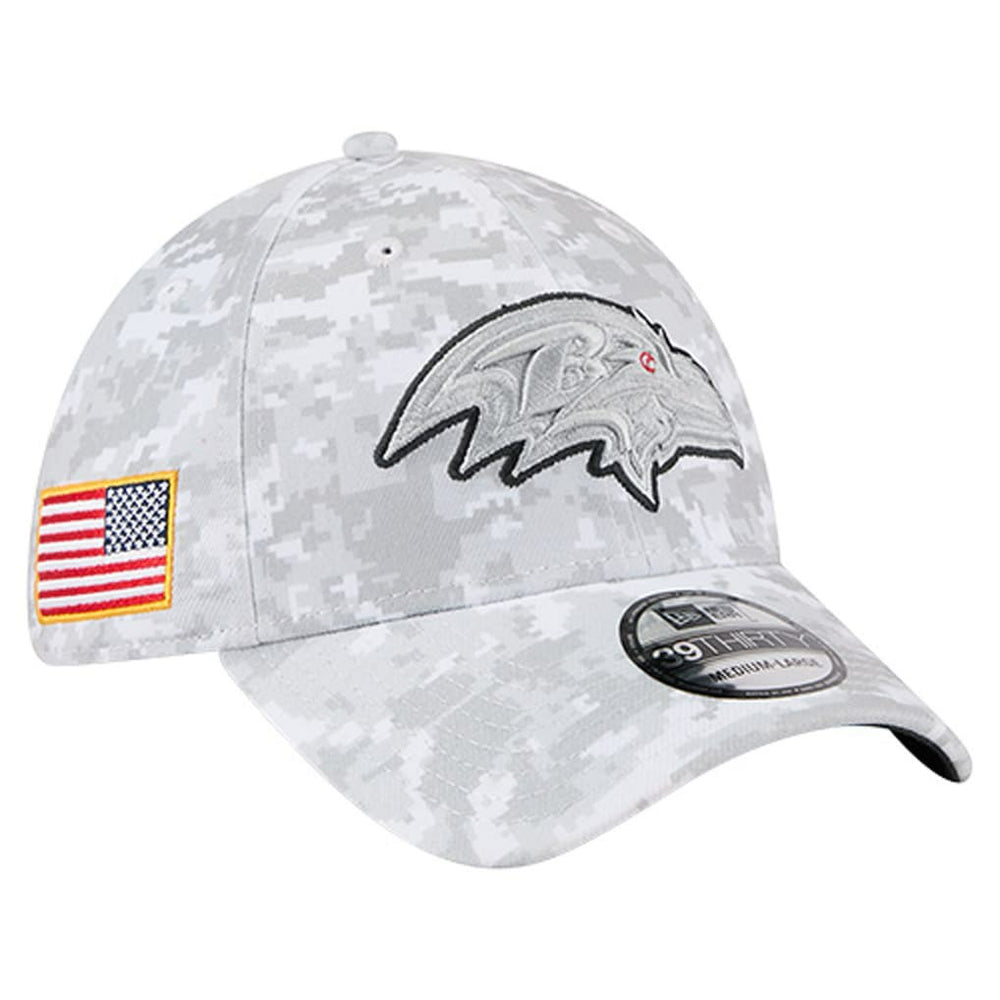 Baltimore Ravens New Era 2025 Salute to Service Digital Camo Fan Pack 39THIRTY Flex Hat - White Hats