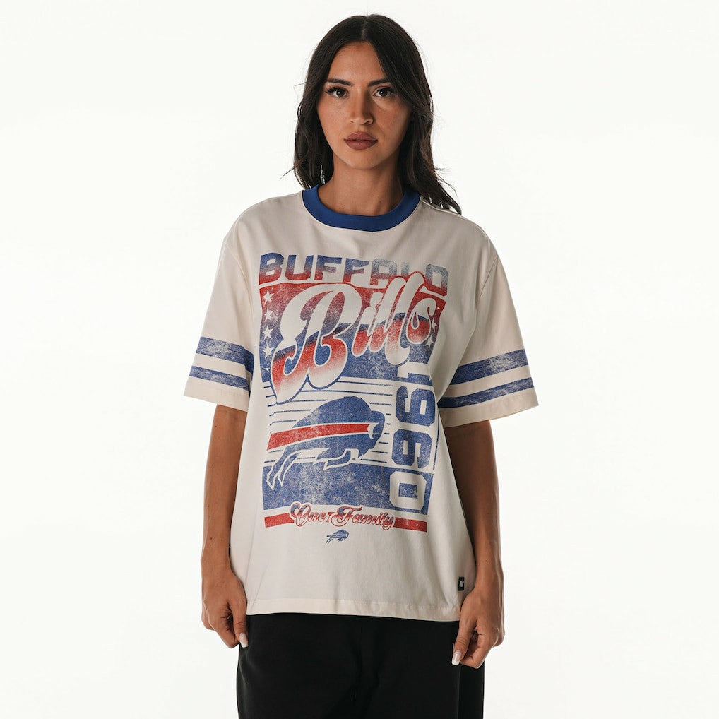 Buffalo Bills The Wild Collective Women's Vintage Drop Shoulder Oversized Boyfriend T-Shirt - Cream T-shirts