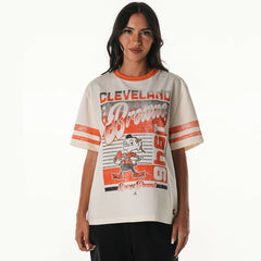 Cleveland Browns The Wild Collective Women's Vintage Drop Shoulder Oversized Boyfriend T-Shirt - Cream T-shirts