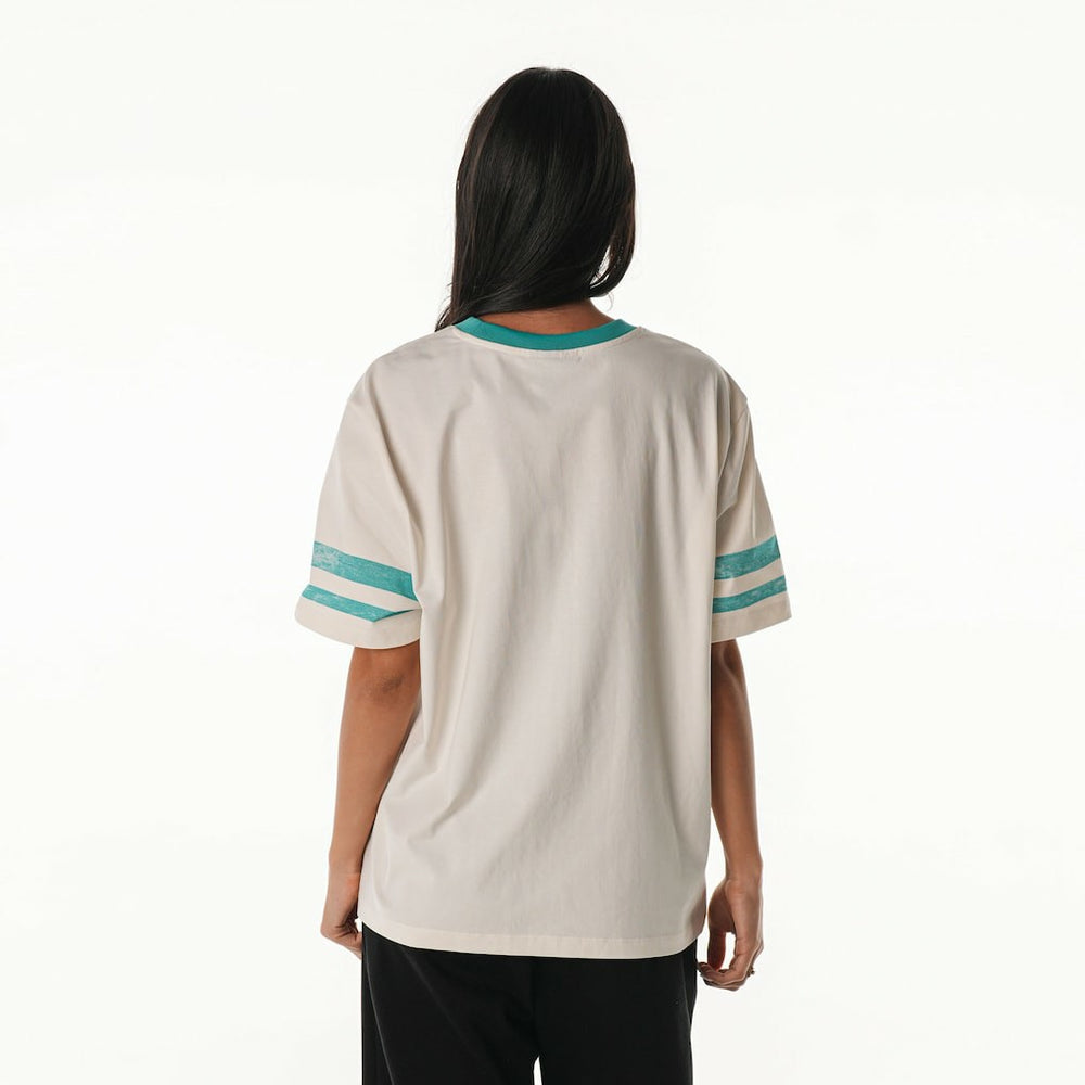 Miami Dolphins The Wild Collective Women's Vintage Drop Shoulder Oversized Boyfriend T-Shirt - Cream T-shirts