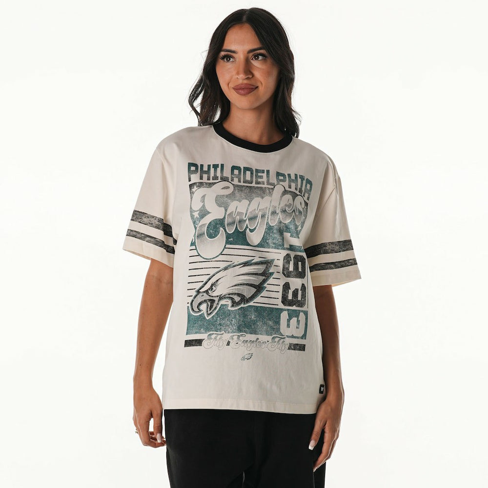 Philadelphia Eagles The Wild Collective Women's Vintage Drop Shoulder Oversized Boyfriend T-Shirt - Cream T-shirts