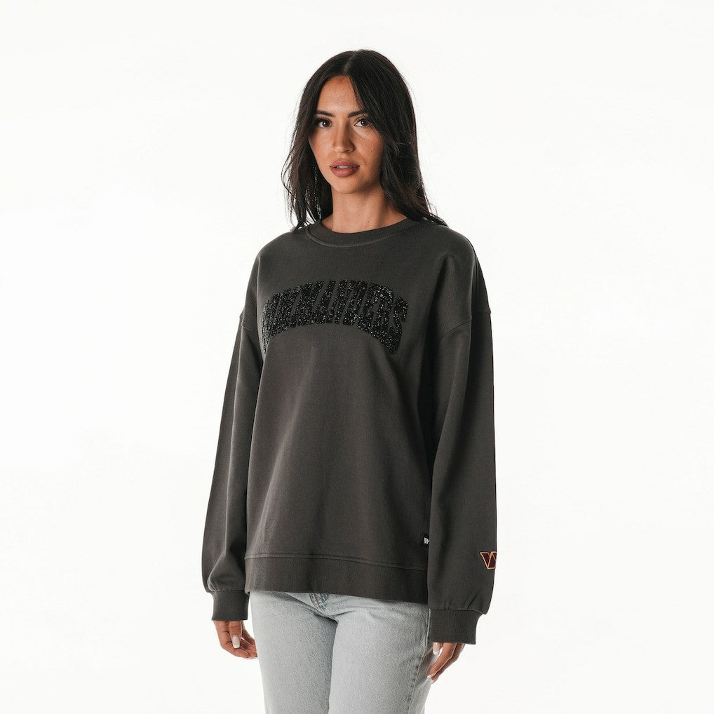Washington Commanders The Wild Collective Women's Rock Crystal Oversized Crewneck Sweatshirt - Charcoal Sweatshirts