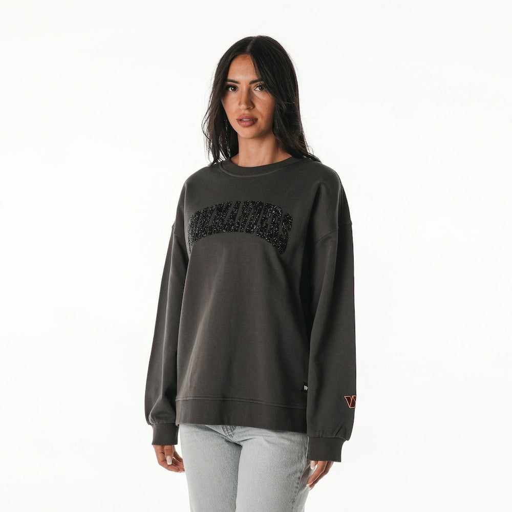Washington Commanders The Wild Collective Women's Rock Crystal Oversized Crewneck Sweatshirt - Charcoal Sweatshirts