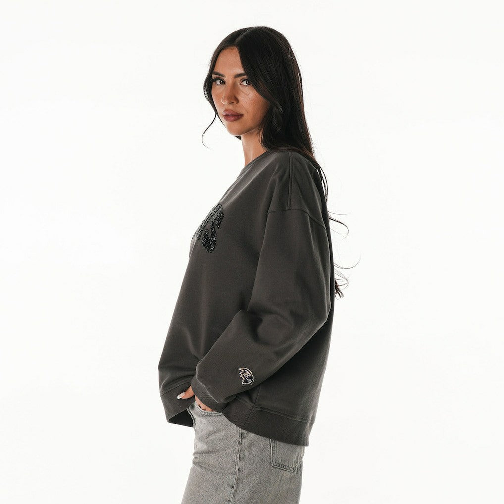 Baltimore Ravens The Wild Collective Women's Rock Crystal Oversized Crewneck Sweatshirt - Charcoal Sweatshirts
