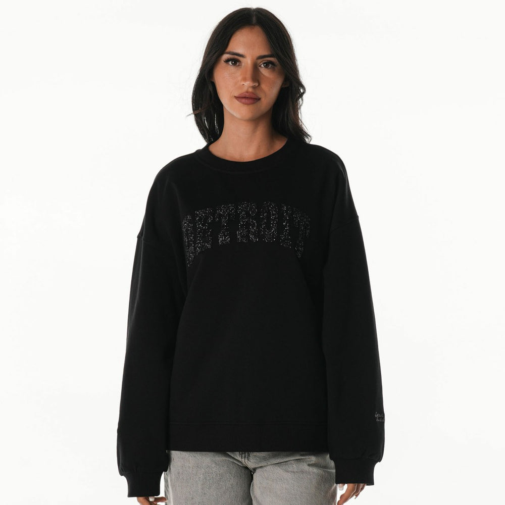 Detroit Lions The Wild Collective Women's Rock Crystal Oversized Crewneck Sweatshirt - Black Sweatshirts