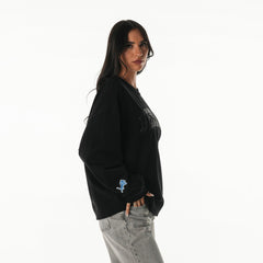 Detroit Lions The Wild Collective Women's Rock Crystal Oversized Crewneck Sweatshirt - Black Sweatshirts