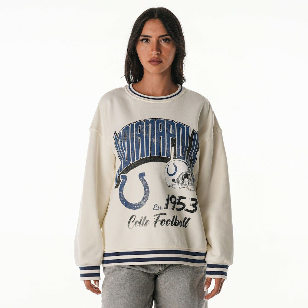 Indianapolis Colts The Wild Collective Women's Oversized Vintage French Terry Sweatshirt - Cream Sweatshirts