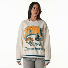 Jacksonville Jaguars The Wild Collective Women's Oversized Vintage French Terry Sweatshirt - Cream Sweatshirts