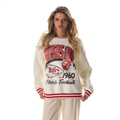 Kansas City Chiefs The Wild Collective Women's Oversized Vintage French Terry Sweatshirt - Cream Sweatshirts