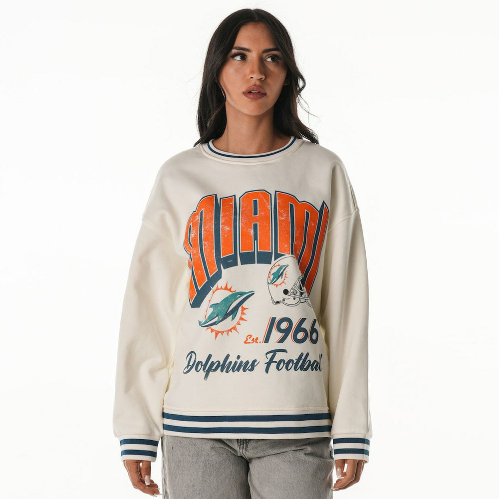 Miami Dolphins The Wild Collective Women's Oversized Vintage French Terry Sweatshirt - Cream Sweatshirts