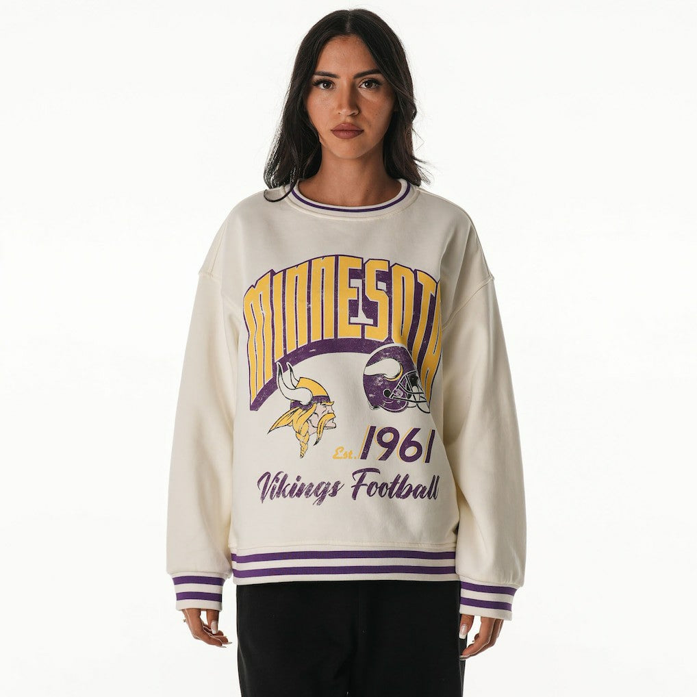 Minnesota Vikings The Wild Collective Women's Oversized Vintage French Terry Sweatshirt - Cream Sweatshirts
