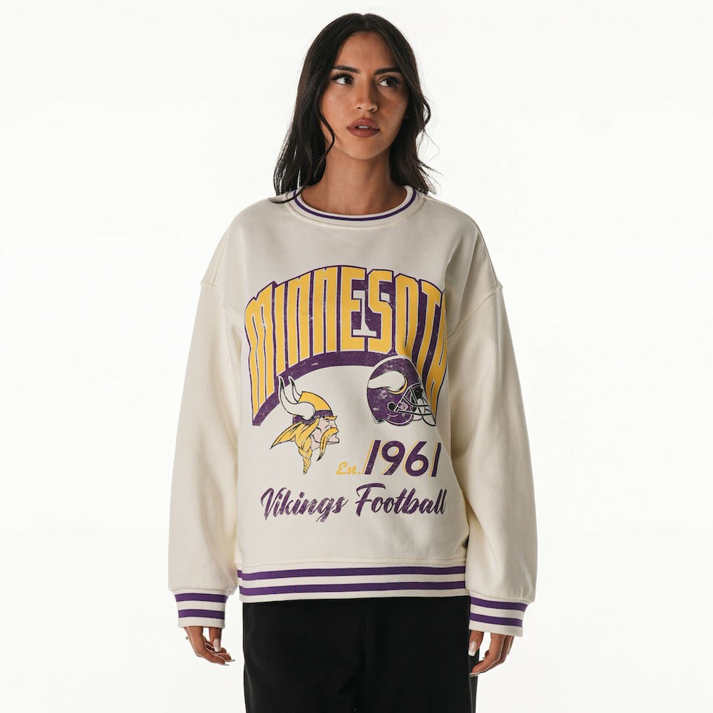Minnesota Vikings The Wild Collective Women's Oversized Vintage French Terry Sweatshirt - Cream Sweatshirts
